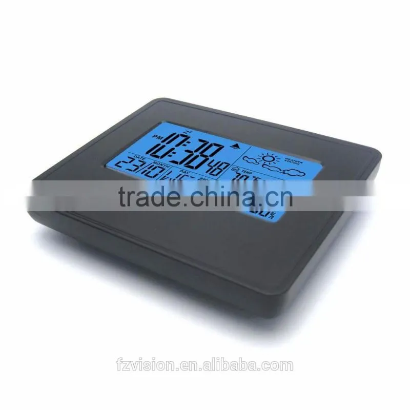 Automatic RCC weather station clock with blue backlight,Thermo-hygrometer Digital Weather Station Clock with 2 Sensors