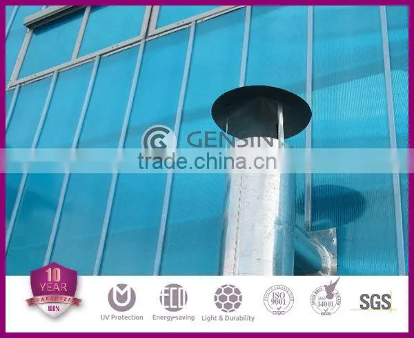 UV Blue Colored Glittering Polycarbonate Sheet Multiwall Hollow U Shape Roofing Skylight Panel Laxan Material