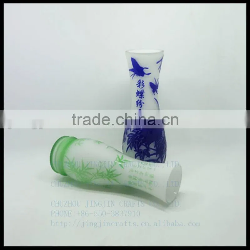 modern hand cut overlay single flower crystal glass vase/red green