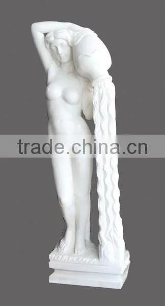 Stone outdoor garden white marble lady pouring water fountain
