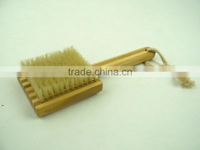Wood Bath Brush With Natural Bristle square Head
