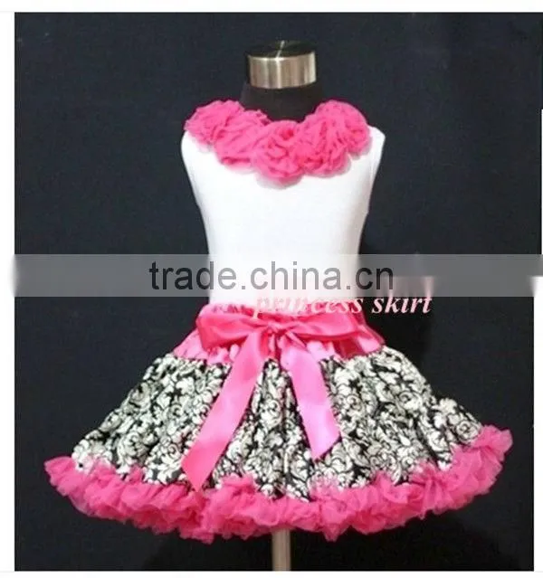 High Quality White hot pink pettiskirt set with flower for Halloween