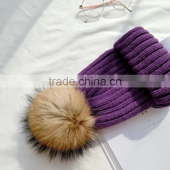 15 colors big real fur poms fashion Classic Tight Knitted Fur ball Pom Poms knitted Hat Women Cap Winter Beanie fox fur balls