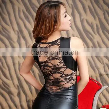 2015 New Summer Design Black Rare Leather Tight Look Dress Of Clothing Manufacture