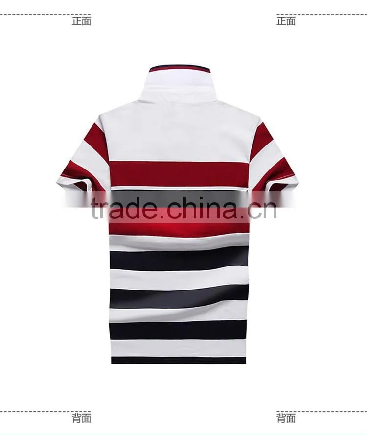 Wholesale Custom Polo T shirt 2016 New Design Cotton Short Casual Striped Slim Contrast Color Men's Polo Shirt