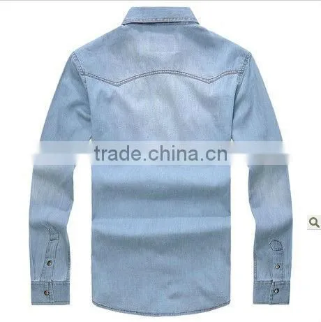new fashion style slim fit dress denim shirts for men with two pockets and long sleeves