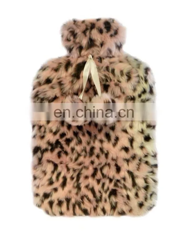 Plush fur leopard print hot water bottle plush cover