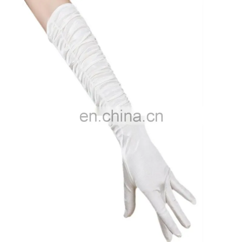 Women Shiny Stretch Satin Long Wrist Bridal Gloves for Party Prom Wedding