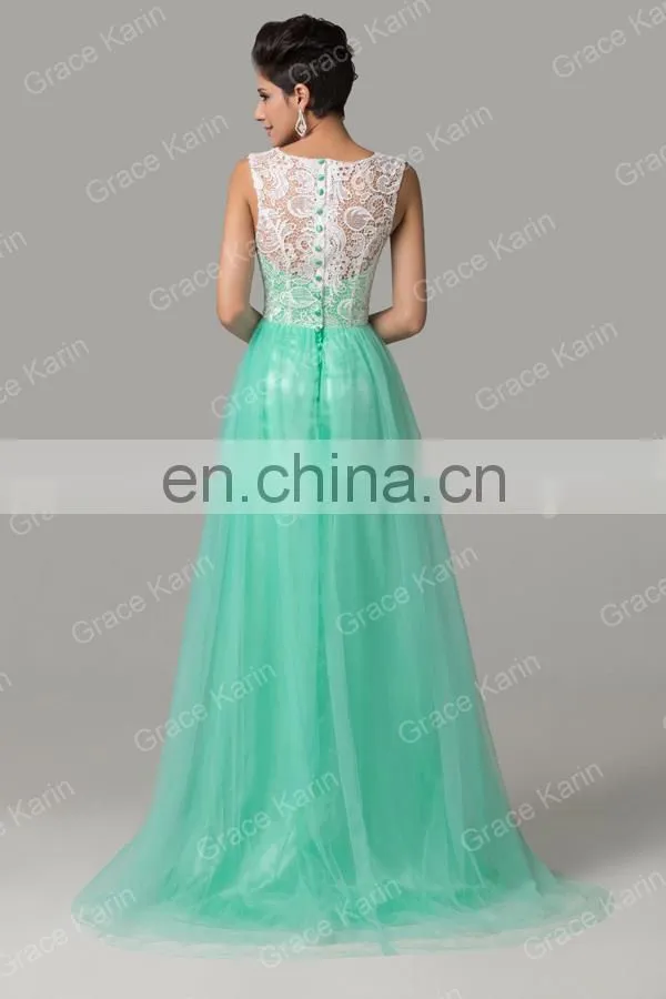 Grace Karin Sleeveless Long Lace Prom Dresses CL6108-6#