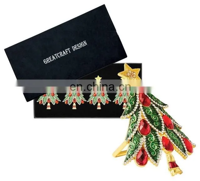 Enamel Xmas Napkin Rings Box, Set of 4