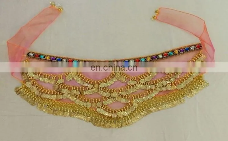 High quality Organza gold coin belly dance hip scarf with gradient color Y-2053#