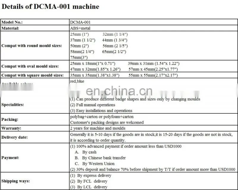 High quality cheap price manual button badge maker machine DCMA-001