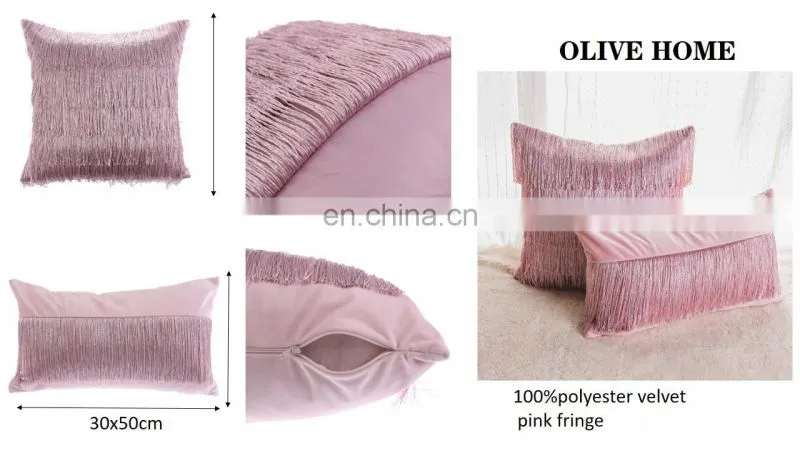 Solid Decorative Velvet Throw Pillow Cushion Cover with Long Fringe