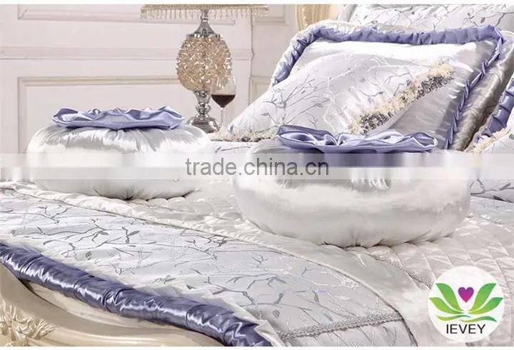 Royal silver and purple bedding set Luxury wedding bedding set 100% cotton embrodiery bridal bedding commerical bedding set