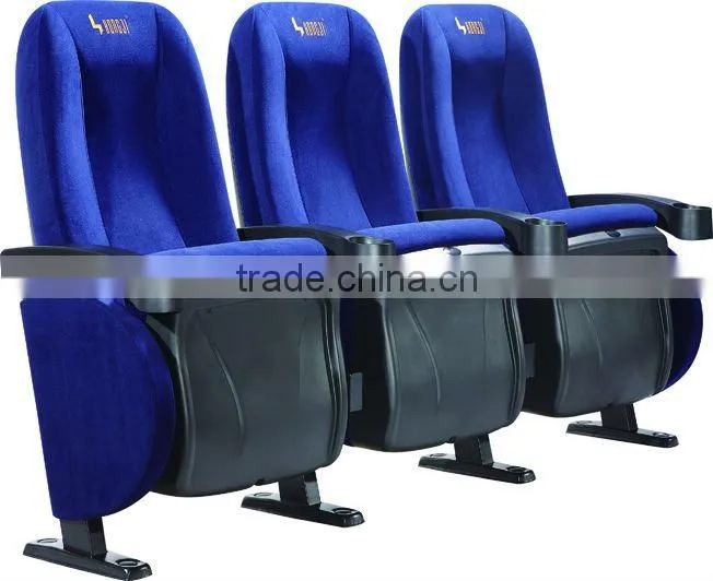 3 seater theatre cinema chair with plastic armrest and suport in seat and back HJ9402