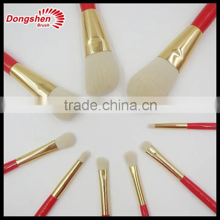 Professional red wooden makeup brush set,synthetic hair cosmetic brush set