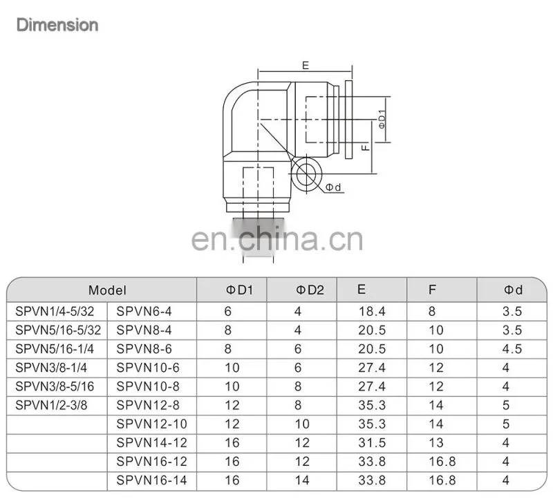 SNS SPVN Series Pneumatic Push In Connect Fitting Elbow Pipe Tube Reducer Quick Connector