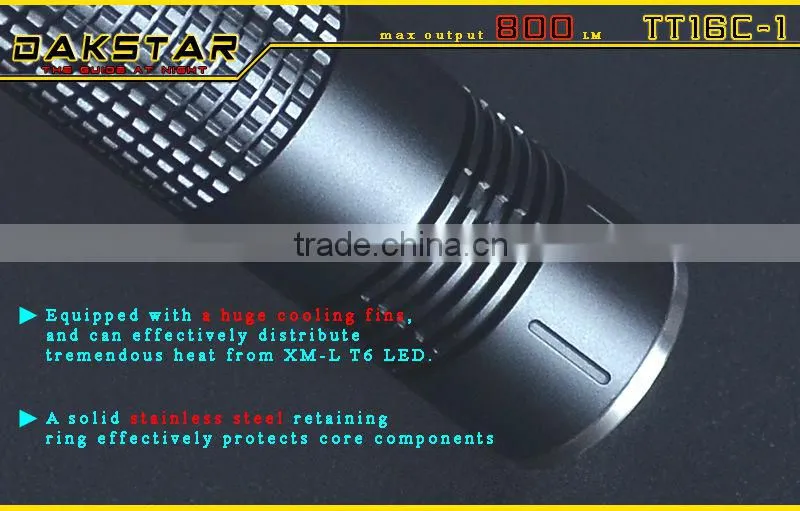 DAKSTAR TT16C-1 CREE XML T6 LED 800LM 18650 Aluminum Rechargeable Camping Police Emergency LED Flashlight
