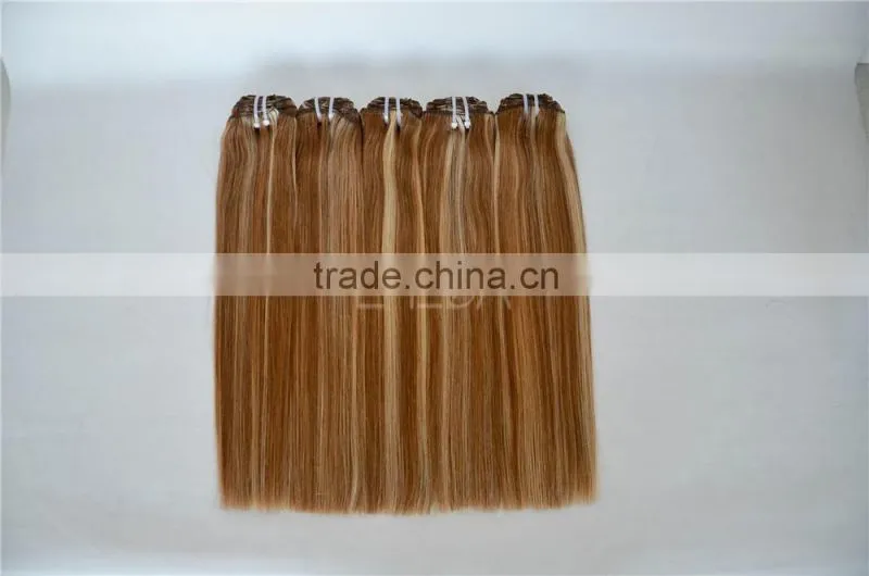 Double drawn 100% human hair honey brown weave