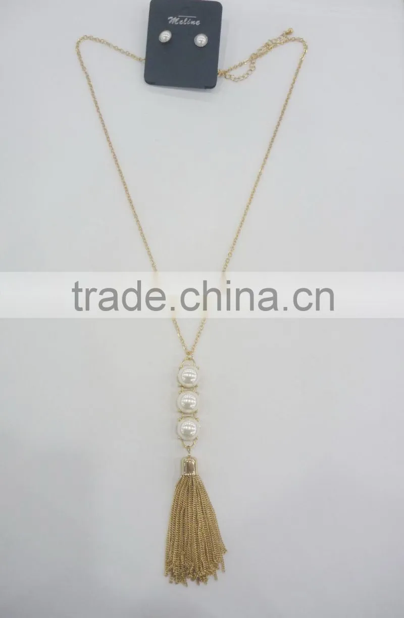 FASHION BIG PEARLS BEADS PENDANT CHAIN TASSEL NECKLACE EARRING SET