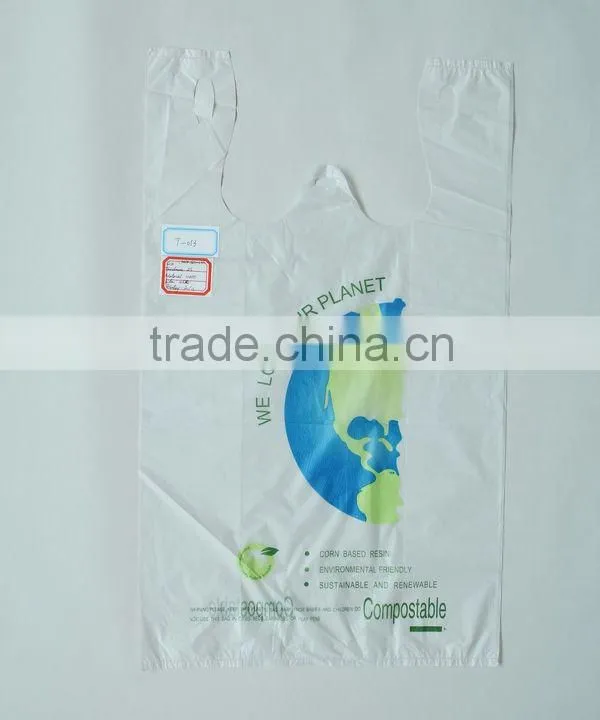 100% Cornstarch Biodegradable And Compostable T-shirt Bag With Printing