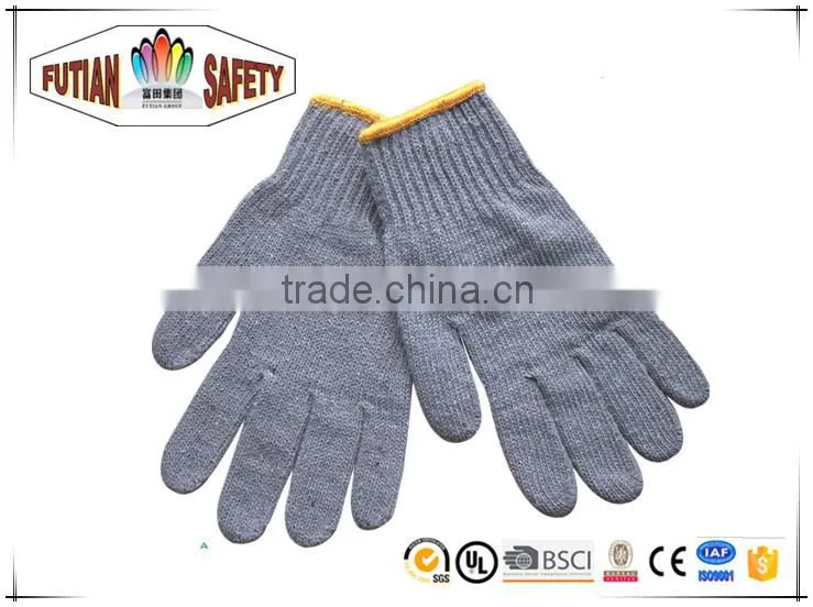 FTSAFETY hot sale in Japan grey cotton yarn knitting safety work gloves plain knit 50g per pair