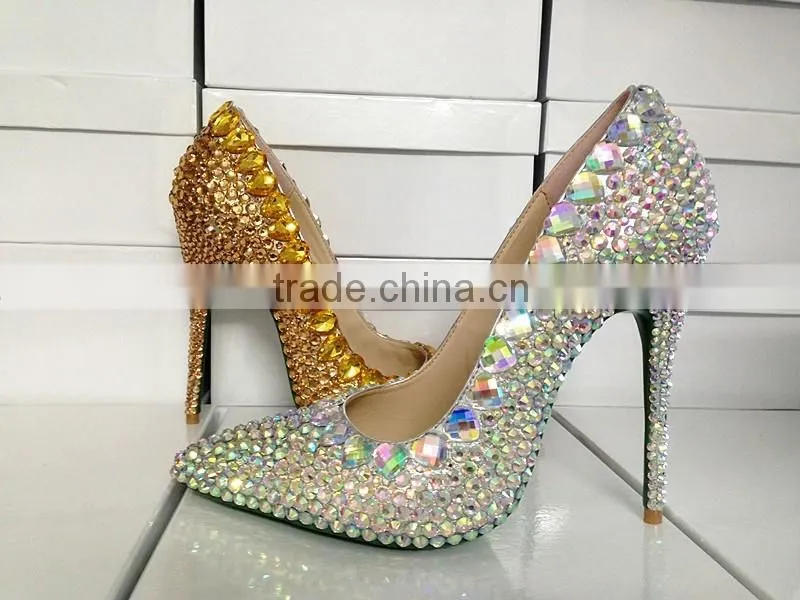 Catwalk New Arrival Luxurious Heart Shape Diamond Dress High Heel Shoes, High End Customized Strass Bridal Wedding Shoes