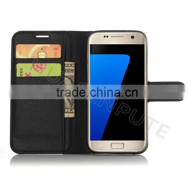 Wholesales Lichee Pattern Flip PU Leather Wallet Case Cover For for Samsung S7