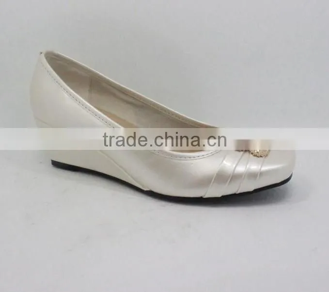 High quality silver mid heels wedge shoes ladies fashion square toe shoes