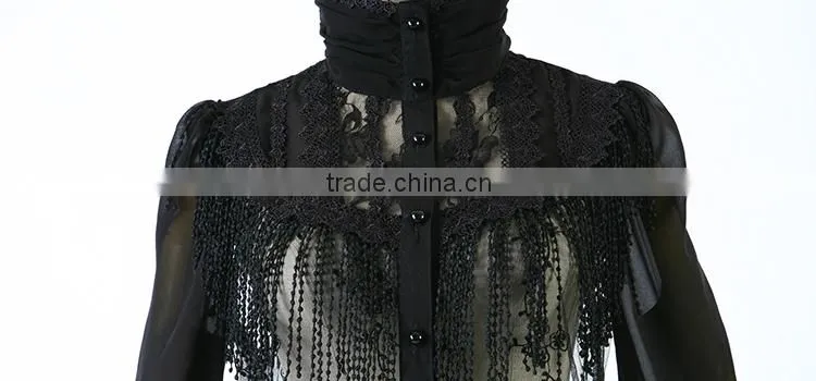 Y-360 Gothic Ladies Latest Black Lace Long Sleeve Top