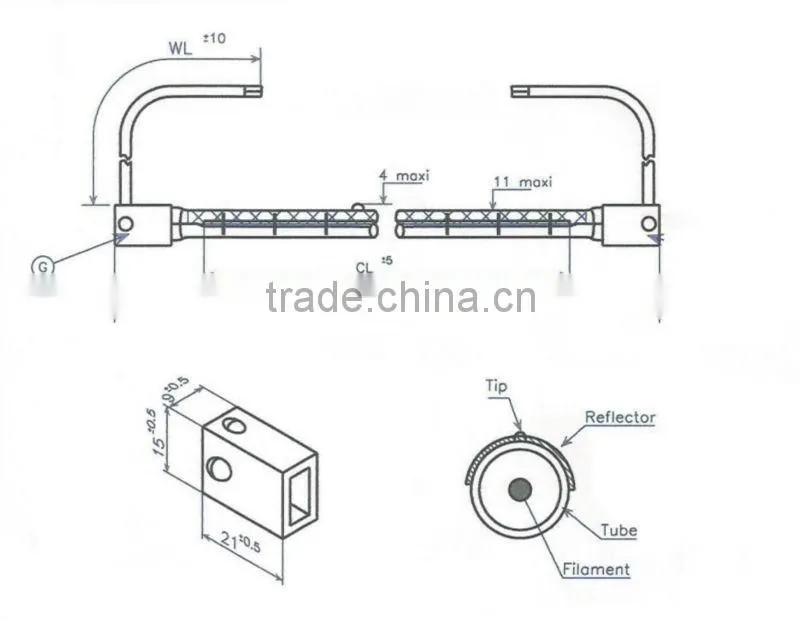 Infrared Quartz Heating Emitter Shortwave Lamp