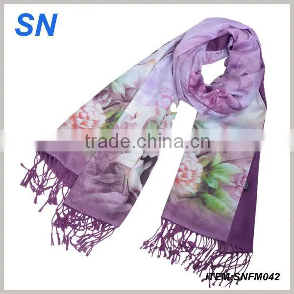 2014 fashion floral winter thick pashmina scarf for ladies