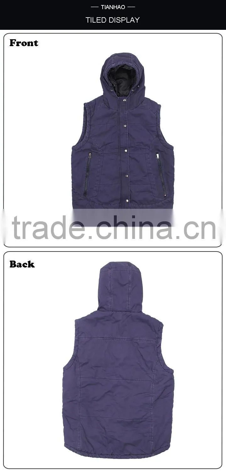 Fashionable Zipper Pockets Winter Man Vest Jacket with Hoodie