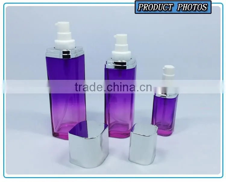 Empty square glass cosmetic oil bottle and cosmetic cream jar