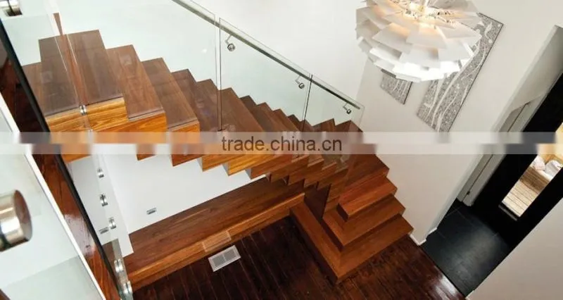 Canada steel wooden straight wood tread, stainless steel stair--YUDI