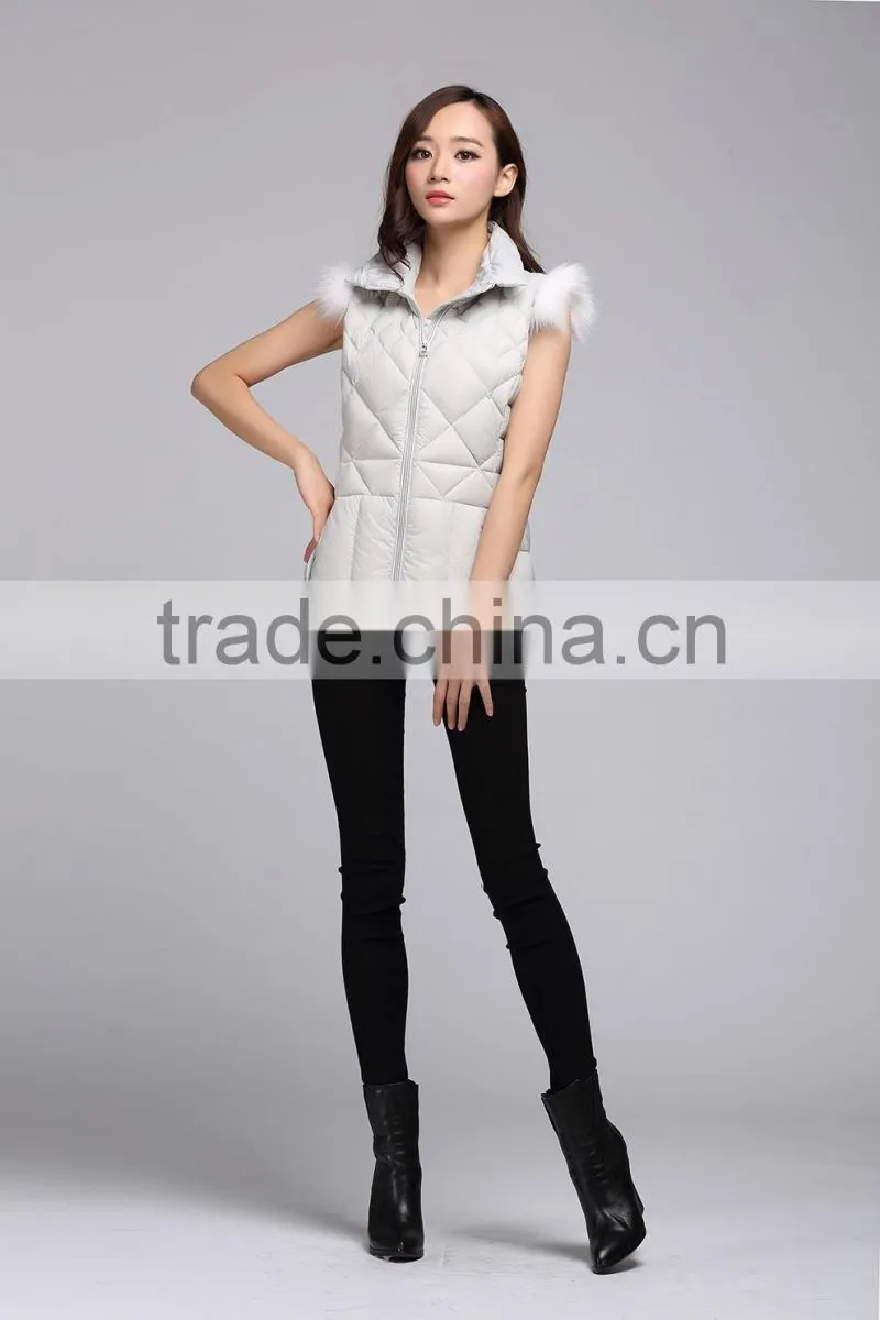 2015 wholesale warm down vest women with fox fur