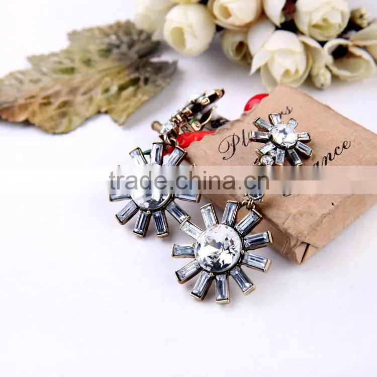 Blue gemstone sun flower earrings, wedding earrings, heavy earrings