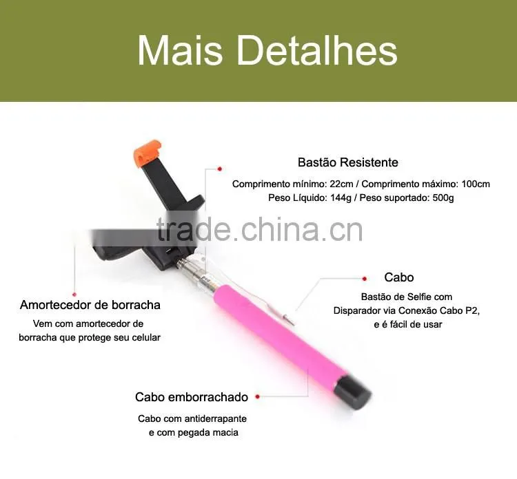 New Arrival Extendable Steel Monopod Wired Selfie Stick For Travel and Play