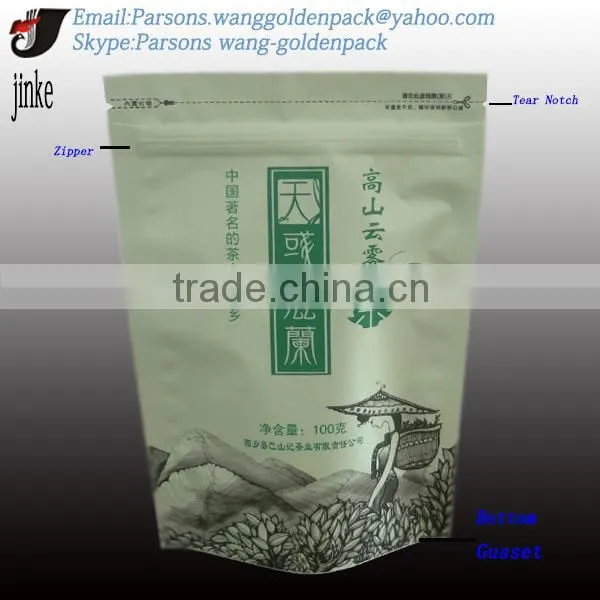 BPA free custom printed stand up Chinese green tea zipper plastic bag