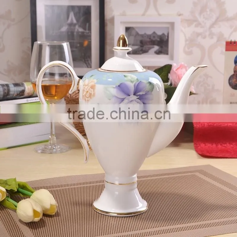 european style fashion pattern with gold-rim 1000ml bone china tea pot