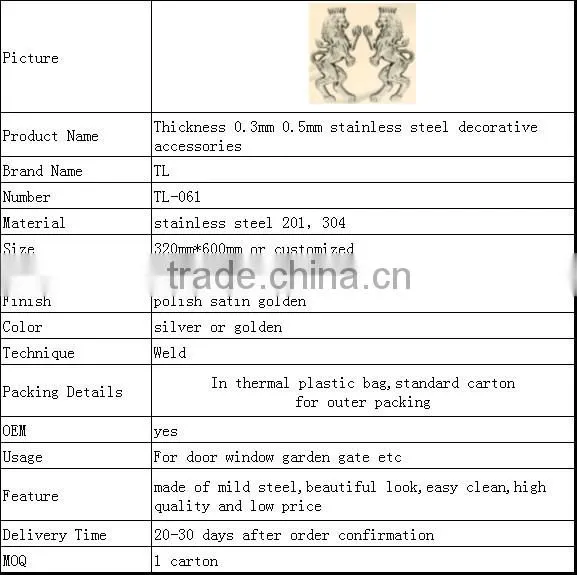 Thickness 0.3mm 0.5mm stainless steel decorative accessories