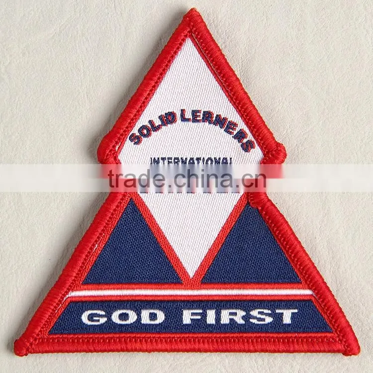 Hangzhou label factory custom badge label with interfacing cloth for technical man garments.