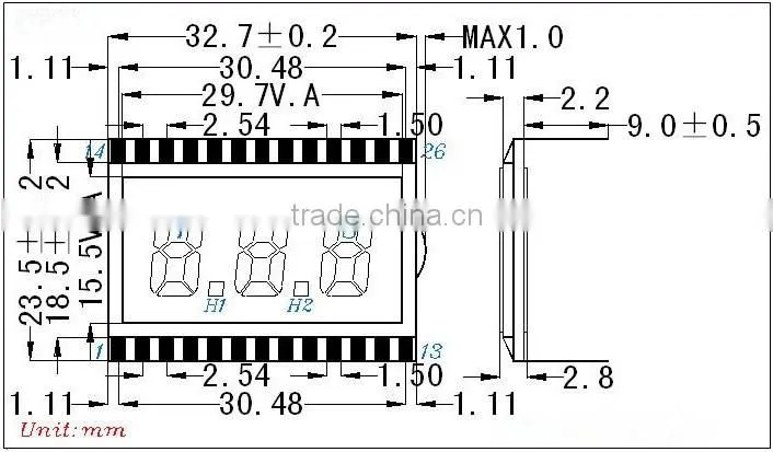 TN 3 digit small size lcd display