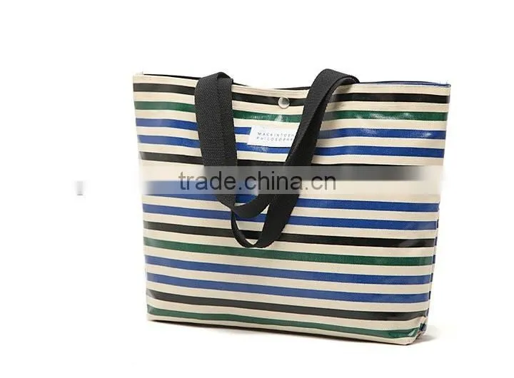 waterproof coated Striped Tote bag ,shopping bag