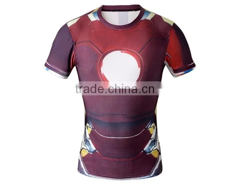 OEM Factory Wholesale High Quality Marvel Superhero Clothes Compression Tights T Shirt 3D Printing Men Tops