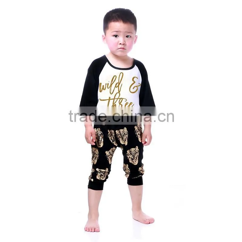 Naughty boys boutique tiger printed 2 pcs 3/4 sleeves top and pant sets clothing manufacturers 2016 for kids