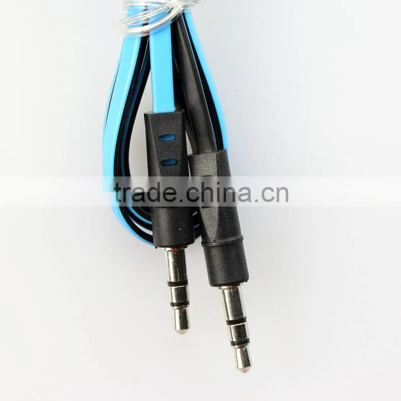 Braided Auxiliary 3.5mm Stereo male to male moulded plugs double color flat cable-Blue and Black