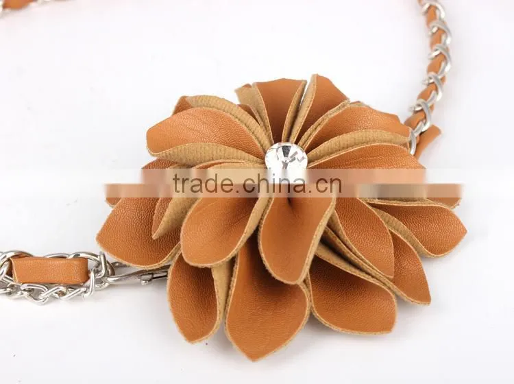 Fashion PU Flower Metal Waist Chain Female Belt SWF-W15062926