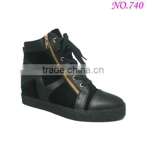 2014 fashion design competitive price soft black velcro wedge sneaker