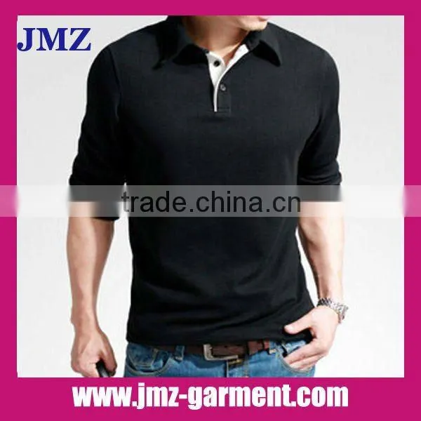 100% cotton black popular long sleeve polo shirt for men